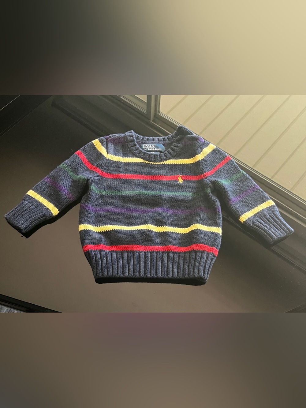 Polo by Ralph Lauren Striped Sweater Boys Baby Toddler 9M Navy Blue Pullover